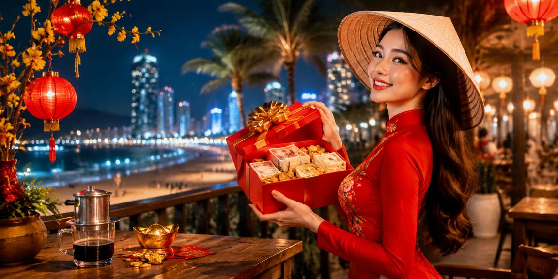 Người dùng ngồi bên bờ biển Nha Trang kiểm tra tài khoản cá cược một cách an toàn